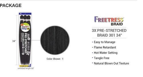 FreeTress Natural Texture Braids 3X Pre-Stretched Braid 301 34" (3-pack, 613)