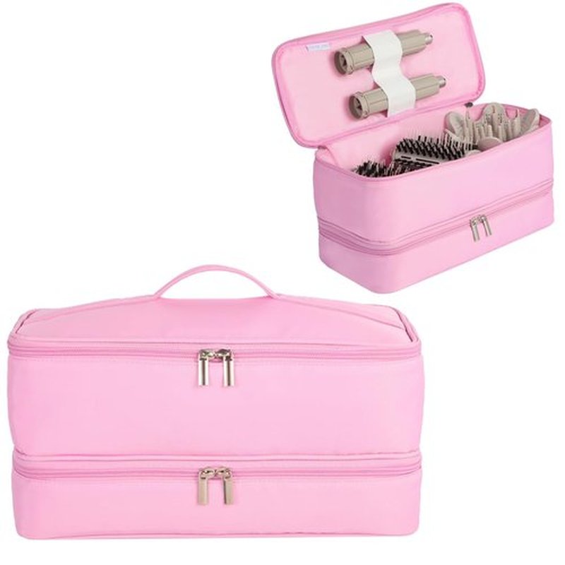 GENCAM Double-Layer Carrying Case for Shark Flexstyle, Travel Case for Shark 430/440 Flexstyle, Portable Storage Case for Shark Flexstyle/Dyson Airwrap Styler and Attachments (pink)
