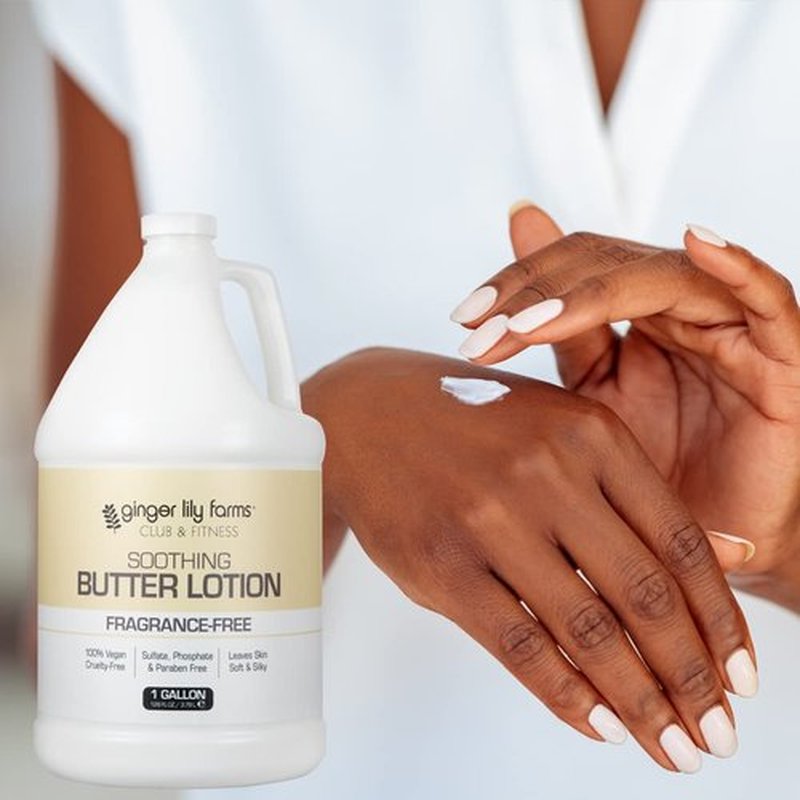 Ginger Lily Farms Club & Fitness Soothing Butter Lotion for Dry Skin, 100% Vegan & Cruelty-Free, Fragrance Free, 1 Gallon (128 fl oz) Refill (Pack of 2)