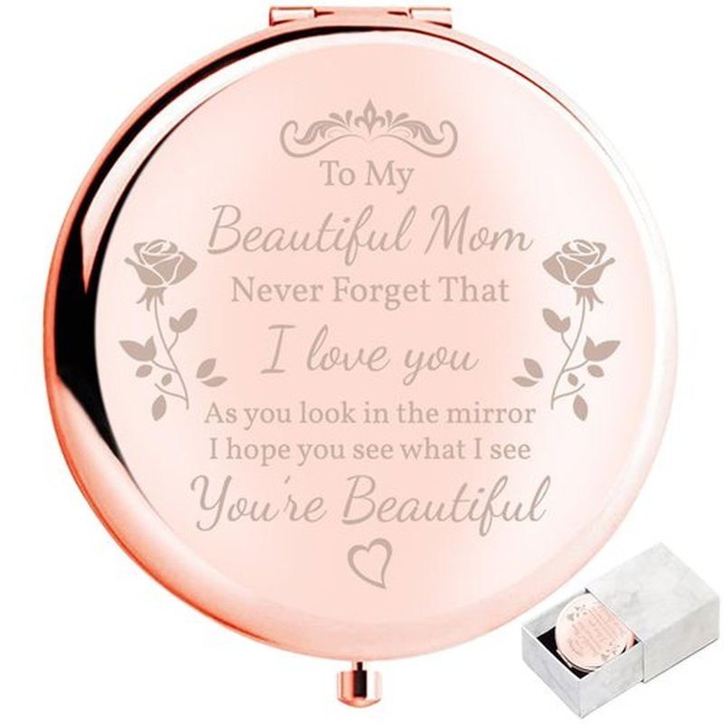 boutikpro Mom Gift Compact Mirror, to My Beautiful Mom Gorgeous Rose Gold Compact Mirror Unique Mom Gift for Women Mom Personalized Gifts for Mom