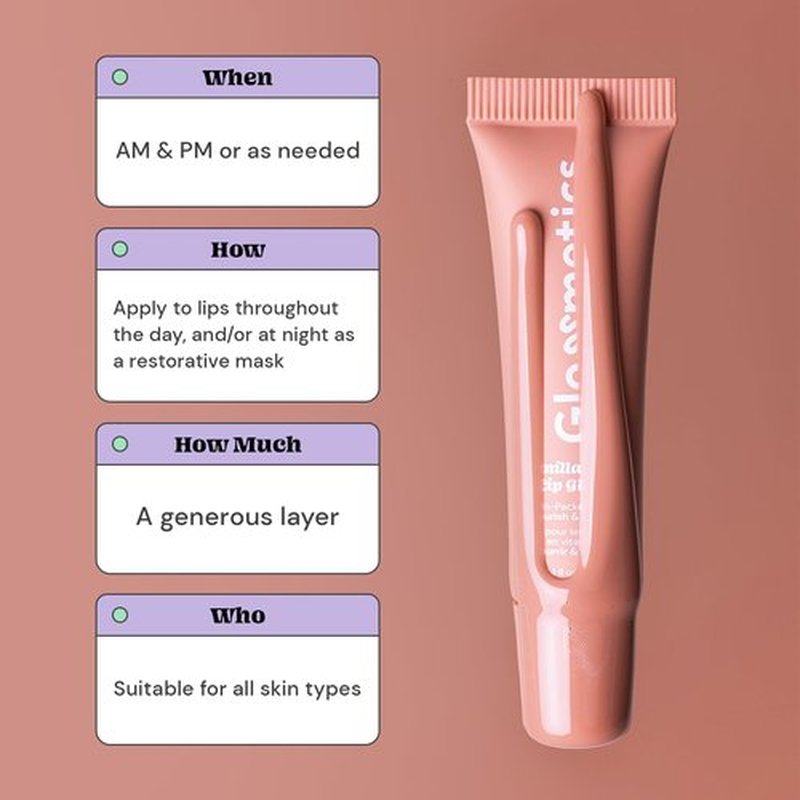 Glossmetics Vanilla Latte Lip Glaze - Overnight Lip Mask for Dry Lips. Fruit Butter Lip Mask, Hydrating and Moisturizing Lip Balm for Soft, Smooth Lips. Vanilla Latte, 10ml