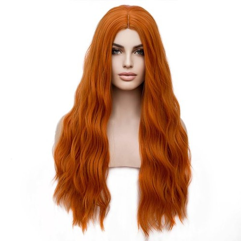 PATTNIUM 27 Inches Orange Wig Long Wavy Wig Dark Orange Wig for Women Girls Milddle Part Ginger Wig Heat Resistant Synthetic Hair Cosplay Wig (Orange)