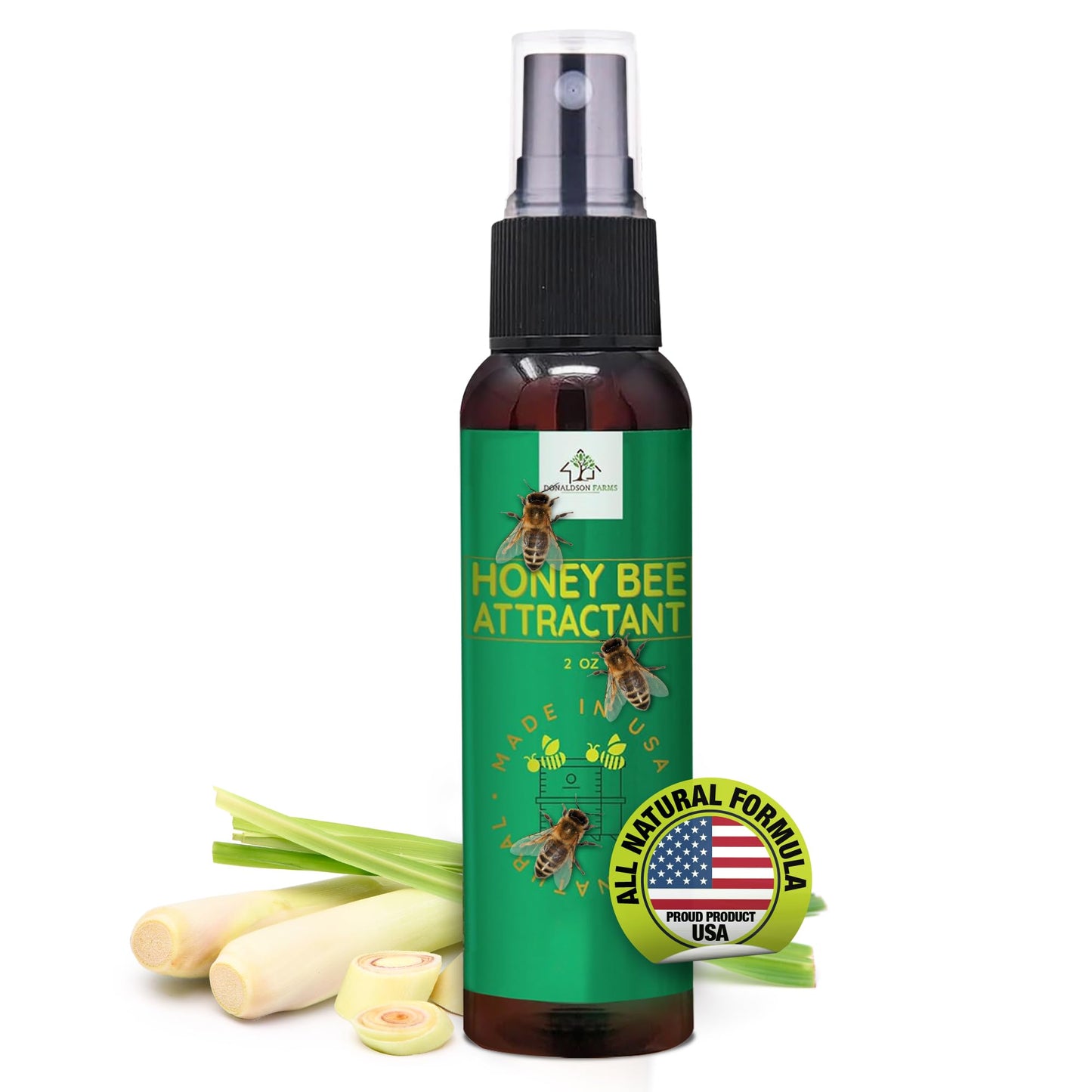 Donaldson Farms - Honey Bee Attractant Spray - Bee Hive Lure for Gardens, Beehives, Flowers & Fruit Trees with Natural Lemongrass Oil Formula, Easy to Use for Beekeepers & Pollinator Support - 2 oz