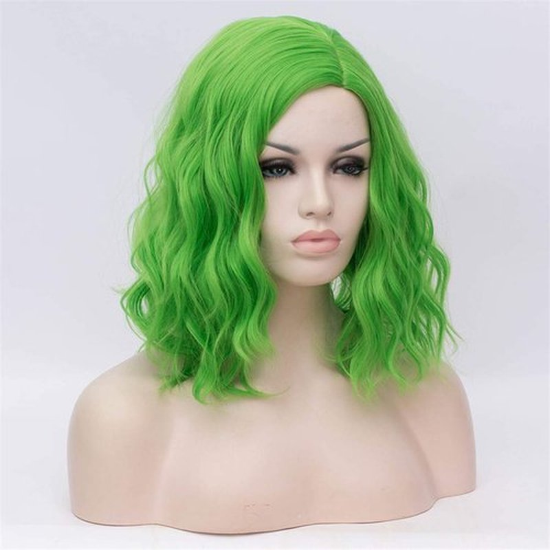 Cying Lin Short Bob Wavy Curly Wig Green Wig For Women Cosplay Halloween Wigs Heat Resistant Bob Party Wig Include Wig Cap (Green)