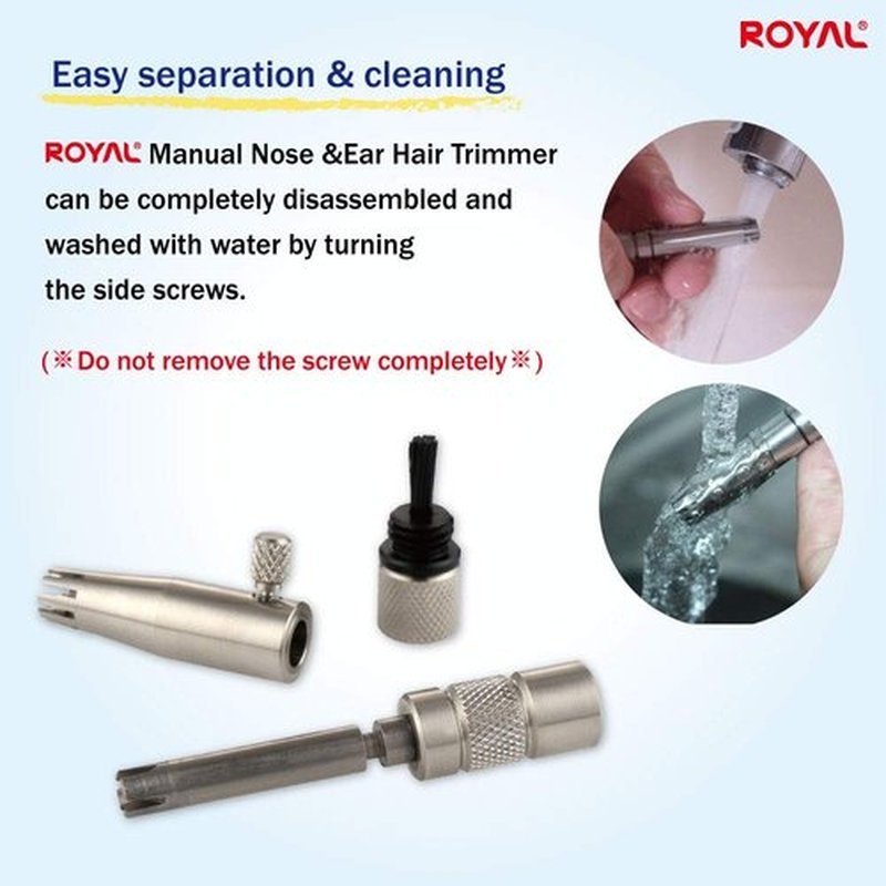 ROYAL [Made in Korea] Premium Nose Hair Trimmer for Men Silver Bullet, Manual, Battery-Free, Stainless, Waterproof, Painless with Patented Mechanism ET-3
