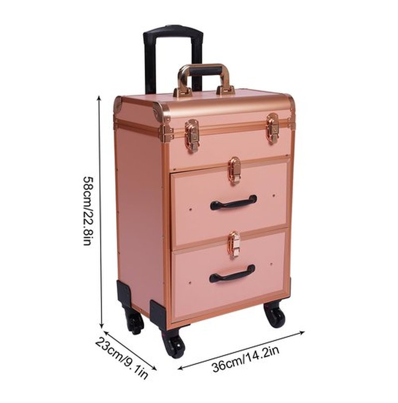 Rolling Makeup Case,Large Cosmetic Trolley with Locks, Professional Rolling Makeup Trolley with with dividers,Large Storage Cosmetic Trolley for Make-Up Artists Nail Technicians Beauticians (Gold)