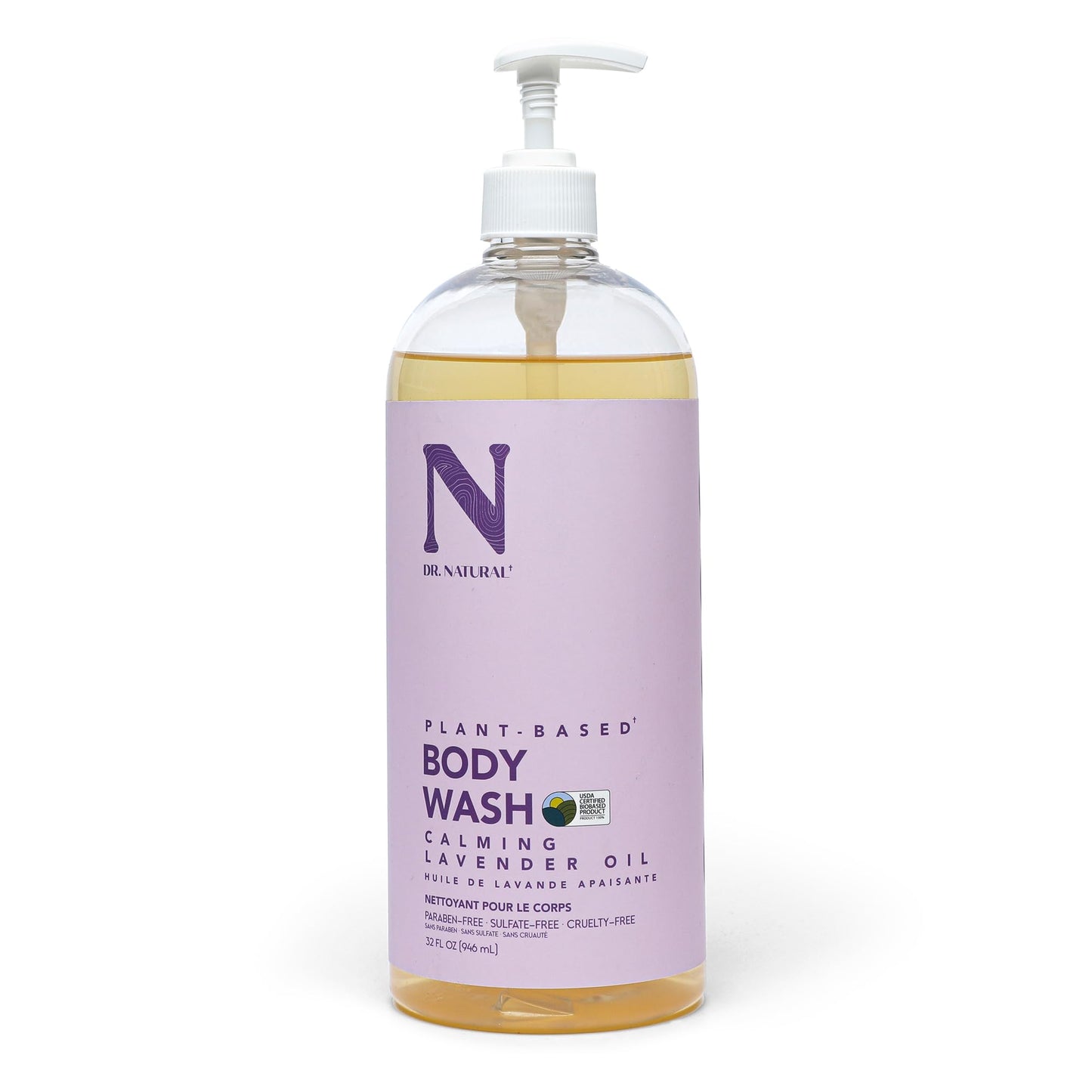 Dr. Natural Calming Lavender Oil Body Wash - Dry Skin Moisturizing Natural Body Wash with Shea Butter and Coconut Oil - For Family and Pets - 32 oz