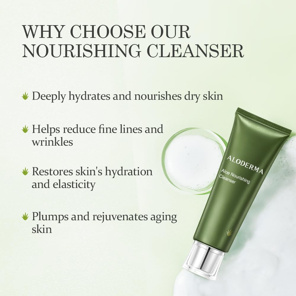 Aloderma Firming & Nourishing Facial Wash Made with Organic Aloe Vera - Moisturizing Face Wash for Dry, Aging Skin, Replenishing Aloe Vera Facial Cleanser for Women & Men - Hydrate, Rejuvenate, 4.2oz