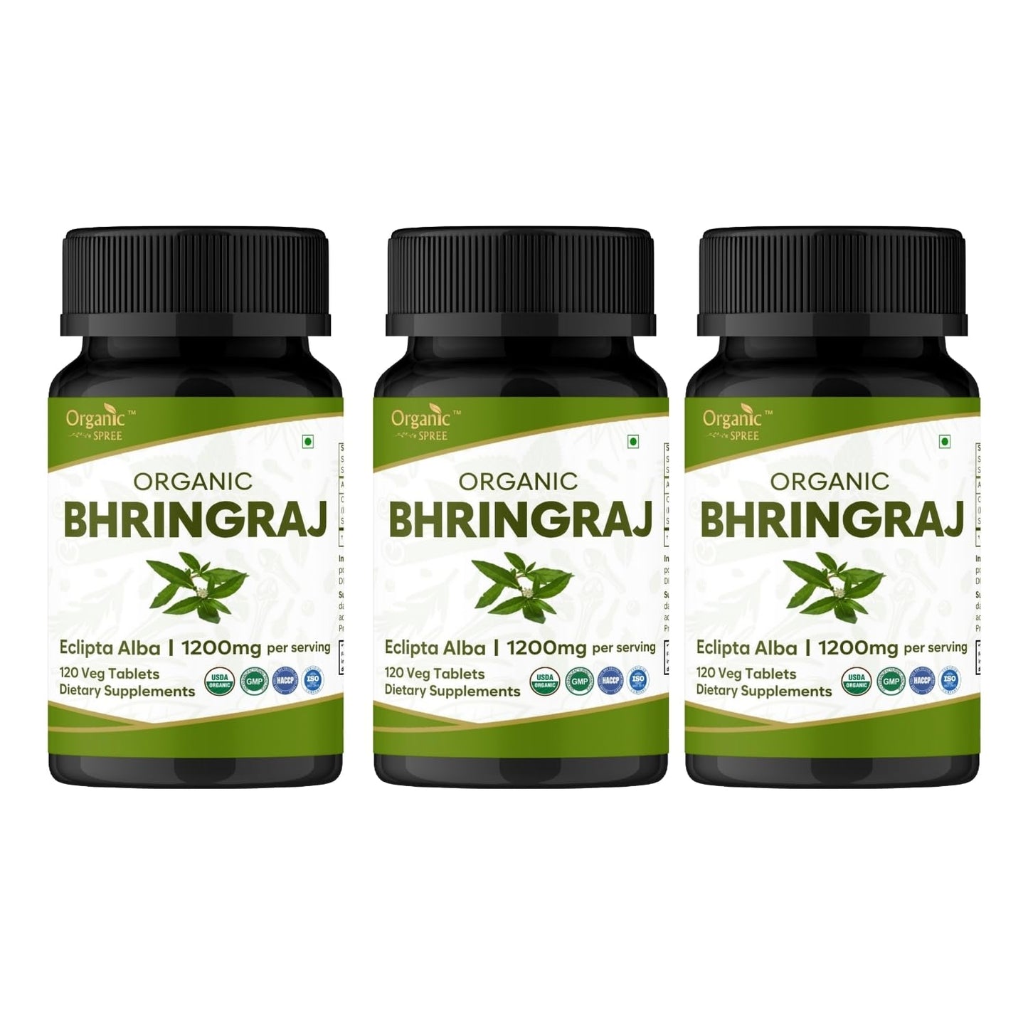 ORGANIC SPREE Bhringraj 120 Tablets - USDA Organic Bhringraj (Eclipta alba) Supplement, Supports Hair Nourishment* - Pack of 3