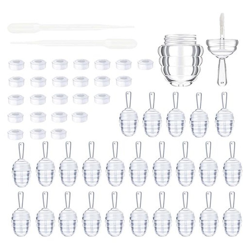 25 Pieces Honey comb Shaped 6ml Lip Gloss Tube Empty Plastic Lip Gloss Container Mini Clear Refillable Lip Balm Bottle Container with 2 Pieces Plastic Funnels for Women Girls DIY Cosmetics (Clear)