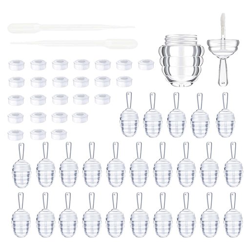 25 Pieces Honey comb Shaped 6ml Lip Gloss Tube Empty Plastic Lip Gloss Container Mini Clear Refillable Lip Balm Bottle Container with 2 Pieces Plastic Funnels for Women Girls DIY Cosmetics (Clear)