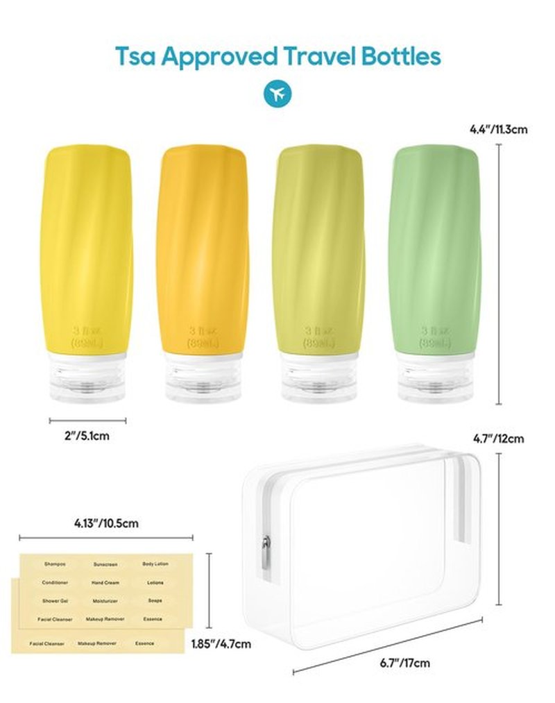 Morfone Travel Bottles for Toiletries, 3oz Tsa Approved Travel Size Containers Leak Proof Squeezable Travel Accessories Refillable for Shampoo Conditioner Lotion Liquids(Yellow)