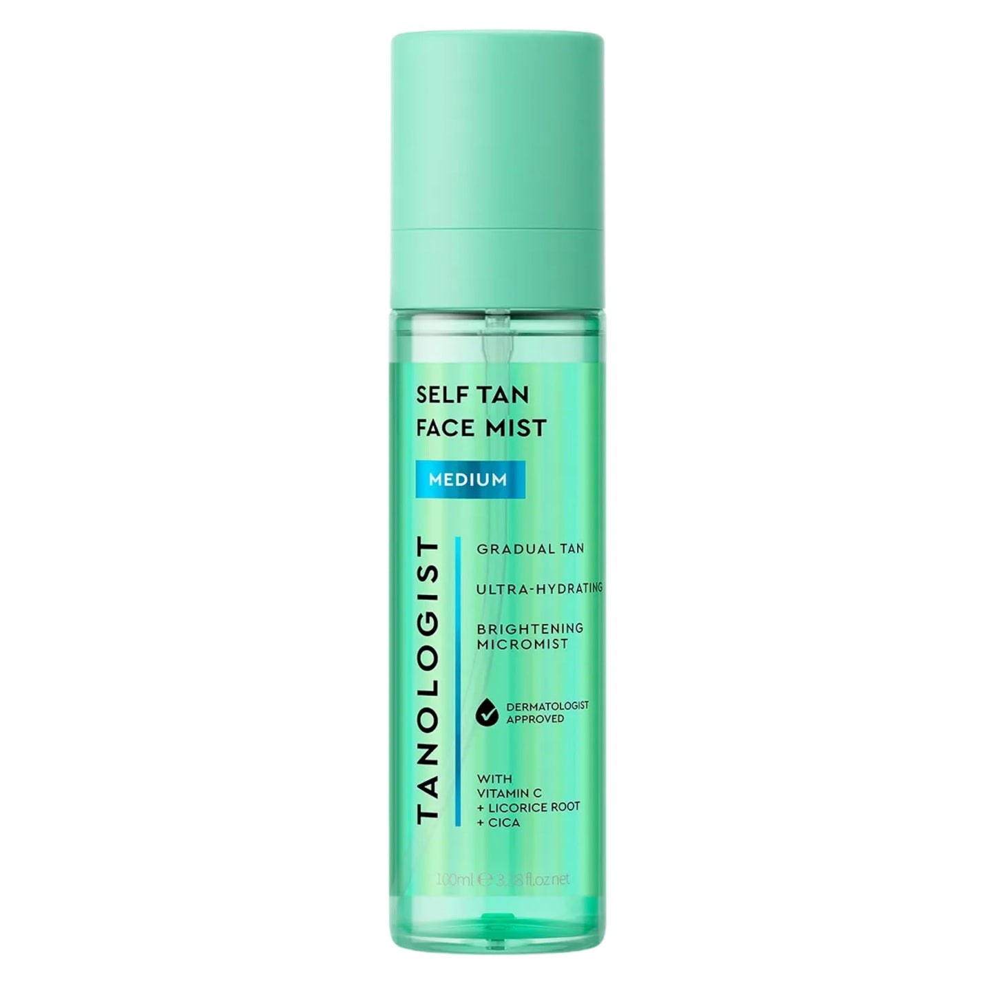 Tanologist Self Tan Face Mist, Medium Shade, Hydrating Tanning Spray, Streak-Free, Radiant Finish, Paraben-Free, No Fake Tan Smell, for All Skin Types, 3.38 fl. oz/100 ml Bottle