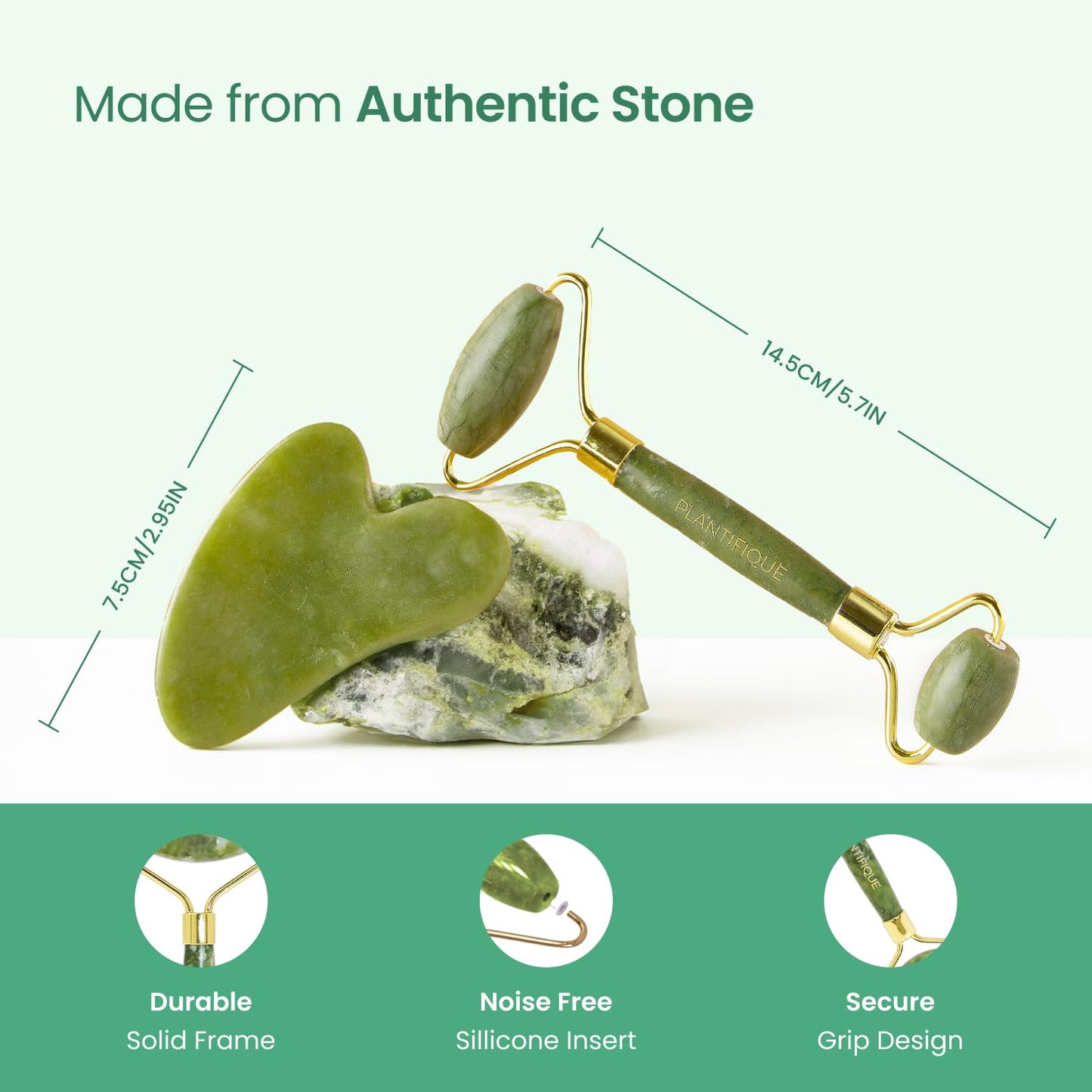 PLANTIFIQUE Jade Roller for Face Gua Sha Facial Tools and Gold Under Eye Patches for Puffy Eyes and Dark Circles 20 Pairs Under Eye Masks for Dark Circles and Puffiness Eye