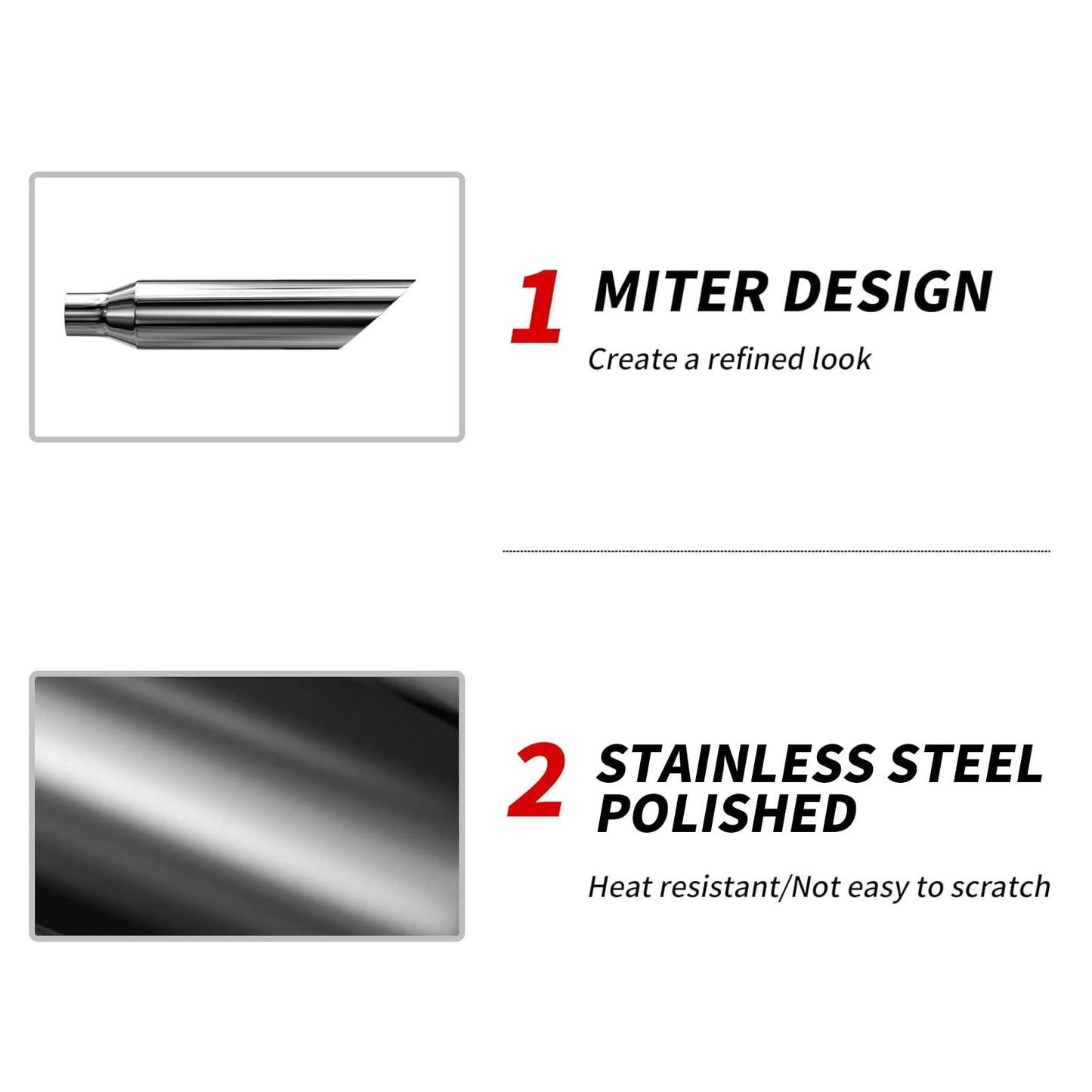 Richeer 2pcs 2.5 to 4 inch Exhaust Tip, 2 1/2" Inlet 4" Outlet 18" Overall Length Stainless Steel Exhaust Tip Universal for Vehicles with 2.5" O.D. Tailpipe, Weld On