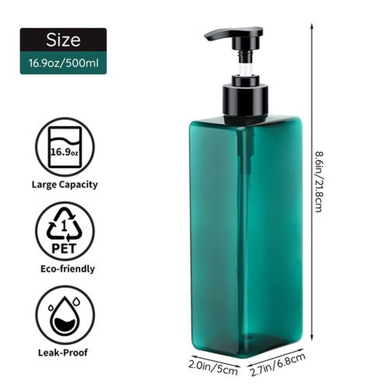 Segbeauty Shampoo Conditioner Bottles, 3pcs 16.9oz 500ml Pump Press Dispenser with Labels, Empty Plastic Refillable Reusable Lotion Body Soap Liquid Soap Gel Bathroom Shower Containers Light Sea Green