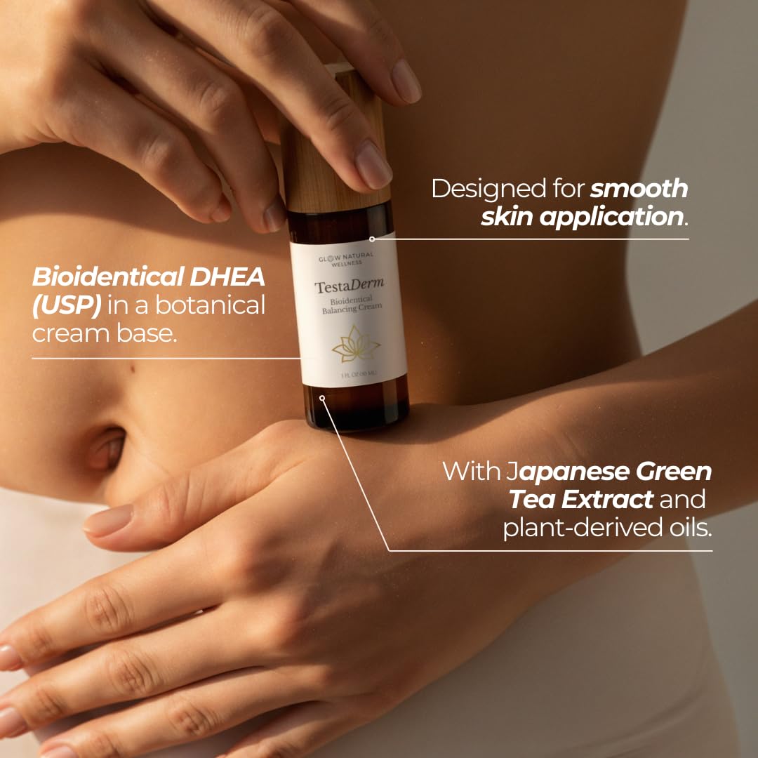 Glow Natural Wellness TestaDerm - DHEA Supplement Cream for Women - Plant-Derived Topical Balancing Cream - Unscented Formula with Botanicals - 1 fl oz (30ml)