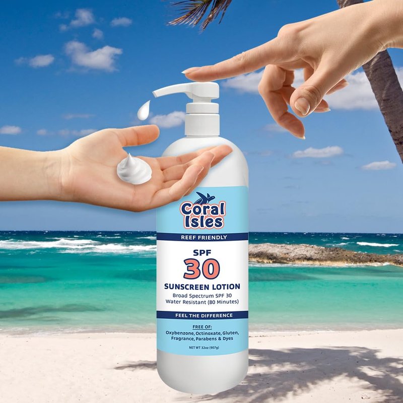 Coral Isles SPF 30 Sunscreen Lotion - Broad Spectrum UVA/UVB Protection | Water Resistant 80 Min | 32 Fl Oz
