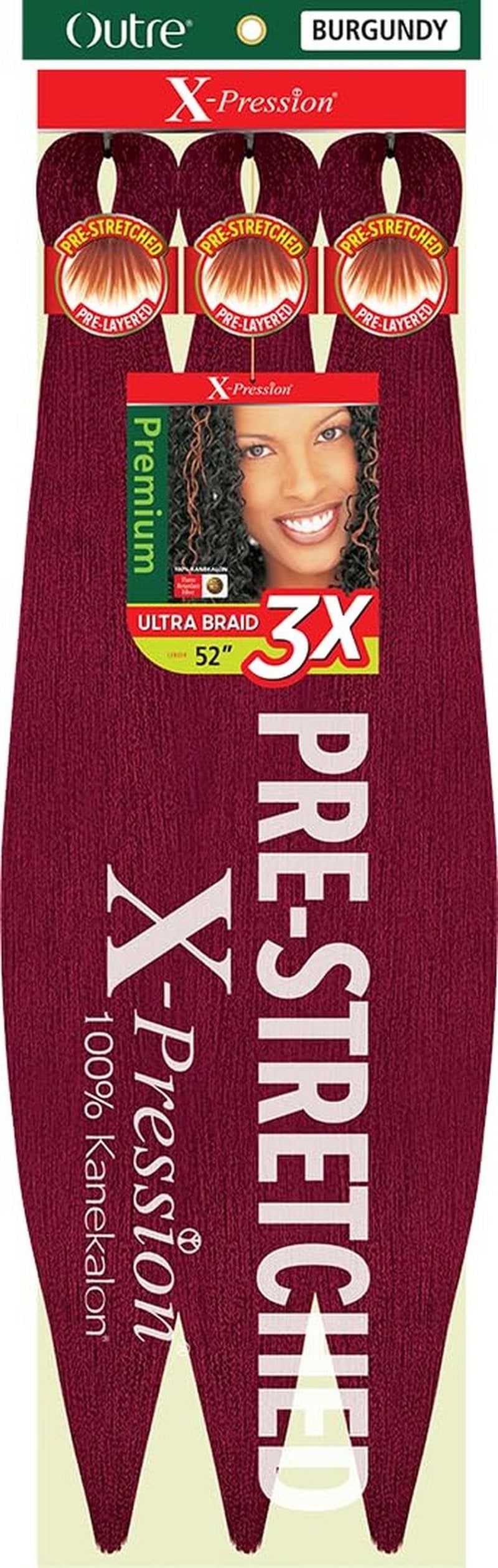 [5 PACK DEAL] Outre X-Pression Braid-Pre Stretched Braid 52" 3X 5 Packs (BURGUNDY)