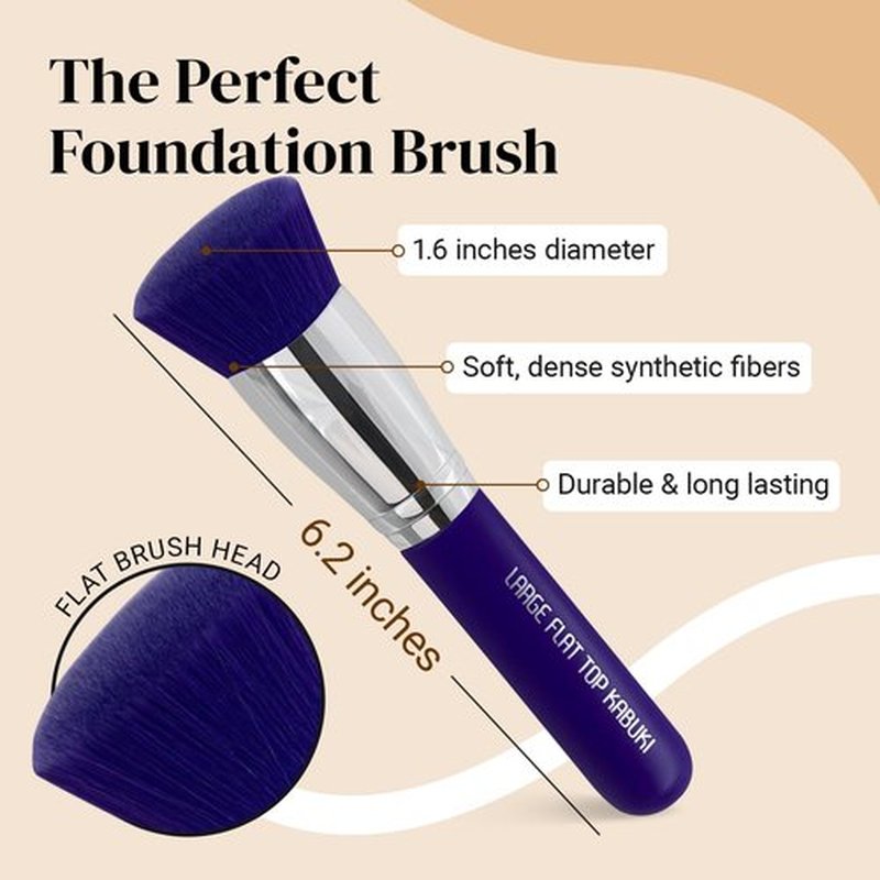Large Flat Top Kabuki Foundation Brush By Keshima - Neon Purple Buffing, Blending, and Face Brush, Premium Makeup Brush for Liquid, Cream, and Powder, 1.6" Top Diameter
