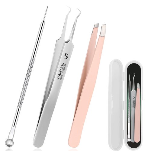 WSYUB Blackhead Tweezers, Pimple Popper Tool Kit, Blackhead Extractor,Ingrown Hair Tweezers, Blemish and Blackhead Removal Tools