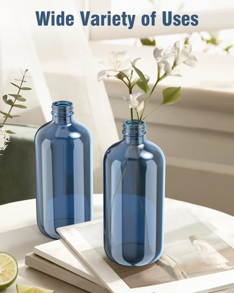 Glass Spray Bottle, Indigo Blue Glass Spray Bottle Set & Accessories for Non-toxic Window Cleaners Aromatherapy Facial Hydration Watering Flowers Hair Care (2 Pack/16 oz)(Indigo)