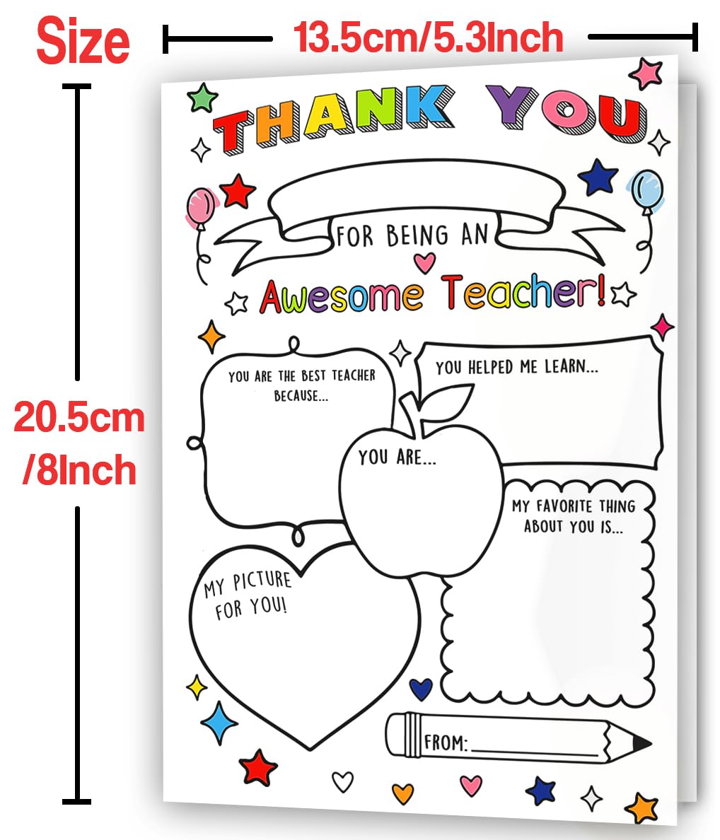 Hongshan Thank You Card for Teacher,Fill in the Blanks,Funny Appreciation Card Gift,Teacher Thank You Gifts Card from School Kids Students with Envelopes