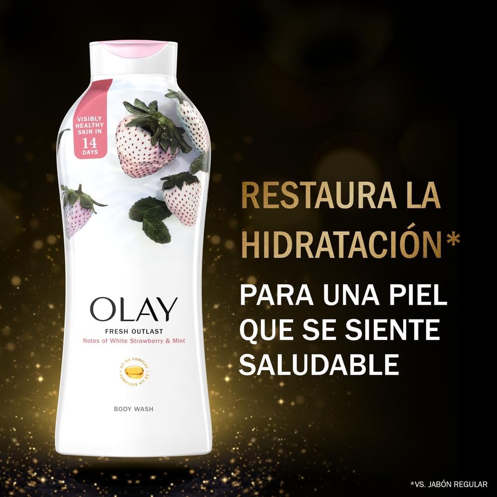 Olay Fresh Radiance Body Wash for Women - Plant-Based Cleansers, Strawberry & Mint, 3.0 fl oz (Pack of 24)