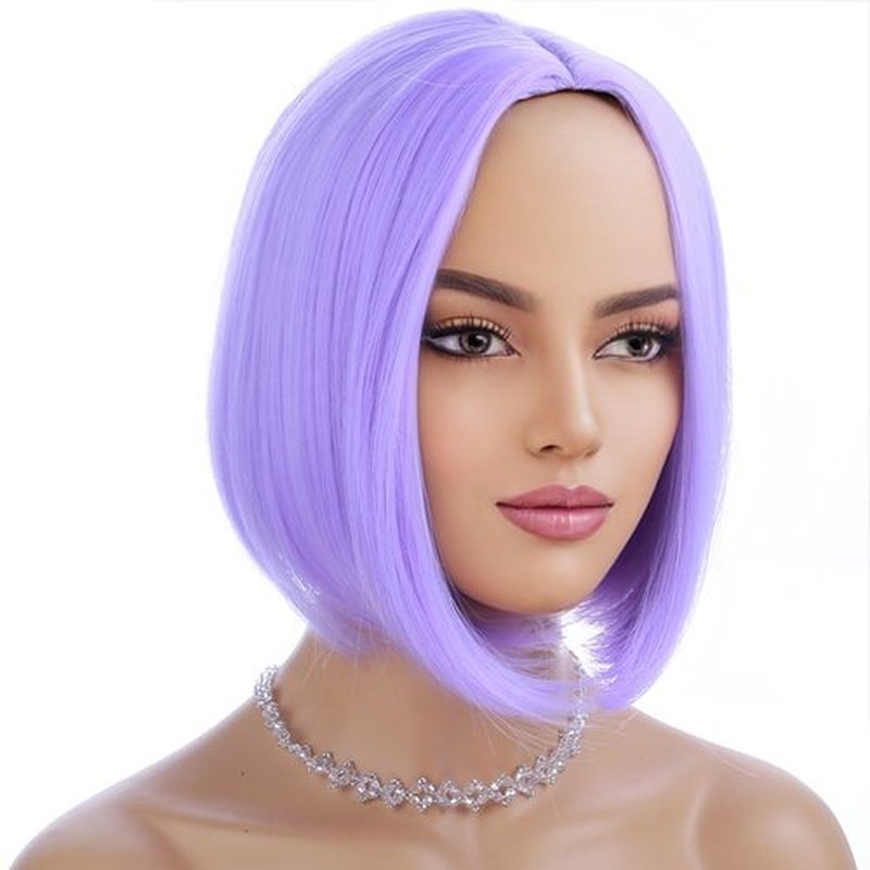 PATTNIUM Purple Bob Wig for Women Short Purple Wigs Straight Middle Part Light Purple Hair Wig Natural Looking Heat Resistant Synthetic Wig