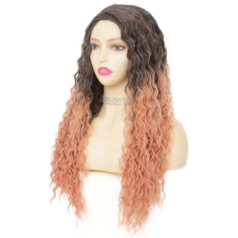 Tseses Ombre Pink Long Curly Wigs for Black Women Natural Fluffy Afro Synthetic Fibre Wig Cosplay Halloween Hair Wigs(Brown and Pink)