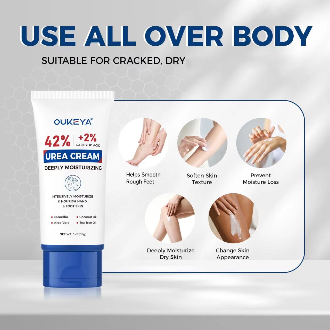 OUKEYA Urea Cream 42 Percent with 2% Salicylic Acid, 3 Oz Foot & Hand Cream for Dry Cracked Heels, Deep Moisturizing & Softening Keratin Feet Cream, Nourishing Skin Care Lotion for Rough, Dry Areas