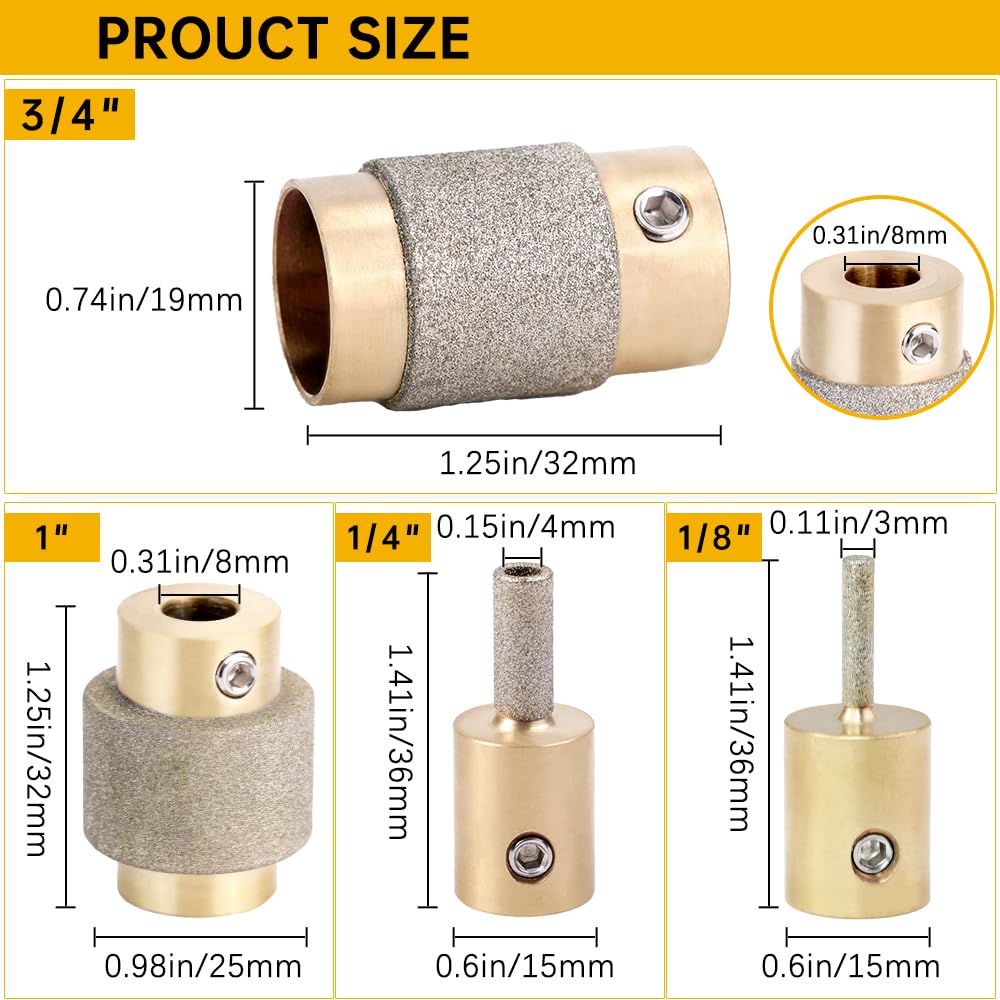 Buenoarte Combination Set 1 3/4 1/4 1/8 Inch Diamond Grinder Bit Head Tools Brass Core Stained Glass Grinder Bits & Diamond Grinder Bit Head Tools, Tools and Supplies for Stained Glass (4)