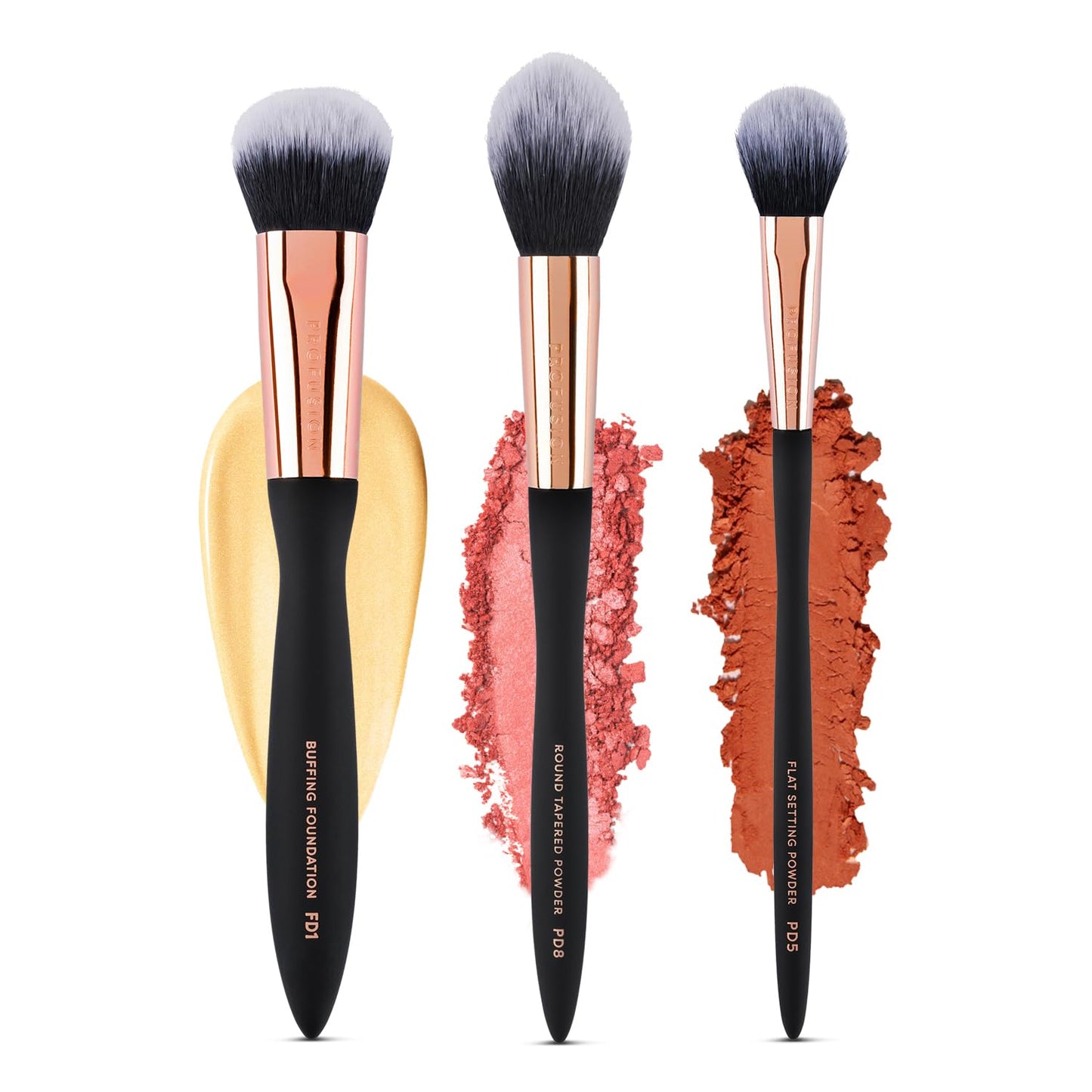 Profusion Cosmetics Face Brush Set - 3-Piece Vegan Makeup Tools for Foundation, Powder & Setting