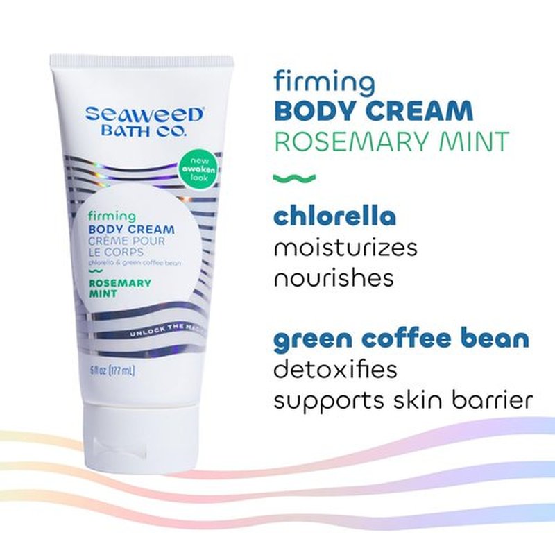Seaweed Bath Co. Firming Body Cream, Rosemary Mint Scent, 6 Ounce, Skin Toning Hand & Body Lotion Moisturizer for Dry Skin, with Sustainably Harvested Seaweed, Chlorella, Green Coffee Bean