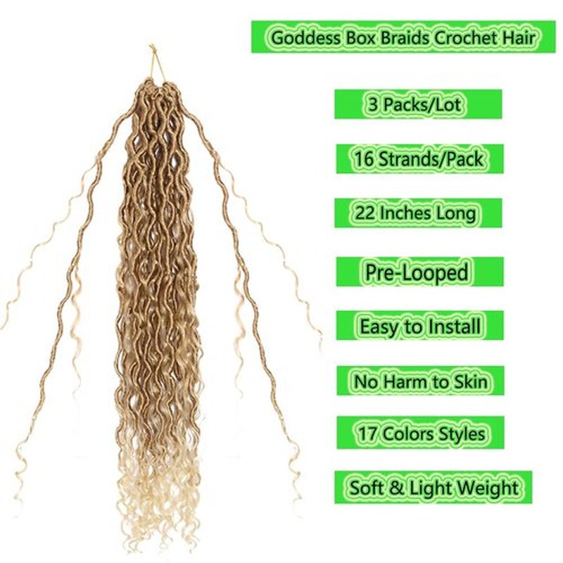BALINGHAIR Goddess Locs Crochet Hair Ombre Light Brown to Beige 22 Inch 3 Packs Bohemian Faux Locs Crochet Hair With Curly Ends Pre Looped Hair Extensions 16 Roots/Pack(27/613)