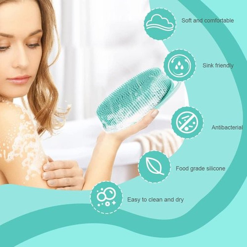 Soft Silicone Body Scrubber 2 PCS Silicone Body Shower, Silicone Loofah 2 in 1 Bath and Shampoo Brush, Body Scrubber Shower Cleaning Exfoliating Use for Sensitive Skin, Lather Well(Black and Green)