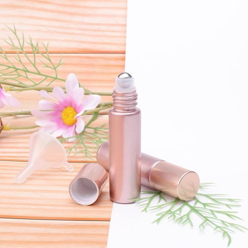 Newzoll 45 Pcs Glass Roller Bottles, 10 ml Thick Glass Roll on Bottles Massage Glass Roller Vials Containers for Essential Oil Perfumes Aromatherapy Lip Balms, Matte Rose Gold