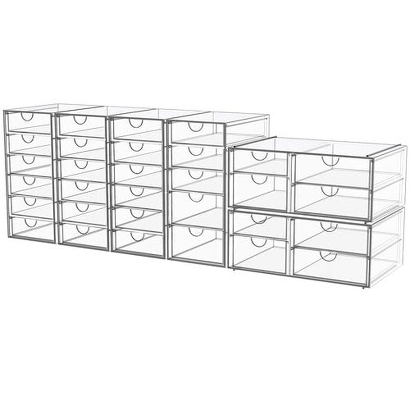 Acrylic Makeup Organizer with 31 Drawers, 6 Pack Clear Storage Drawers, Bathroom Makeup Organizer for Palettes, Cosmetic, and Beauty Supplies,Ideal for Vanity, Cabinet,Desk Organization