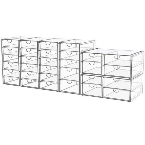 Acrylic Makeup Organizer with 31 Drawers, 6 Pack Clear Storage Drawers, Bathroom Makeup Organizer for Palettes, Cosmetic, and Beauty Supplies,Ideal for Vanity, Cabinet,Desk Organization