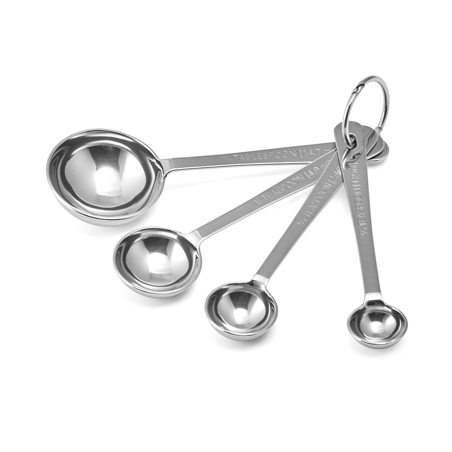 Amco Stainless Steel Measuring Spoons, Engraved Labels - Silver, Set of 4