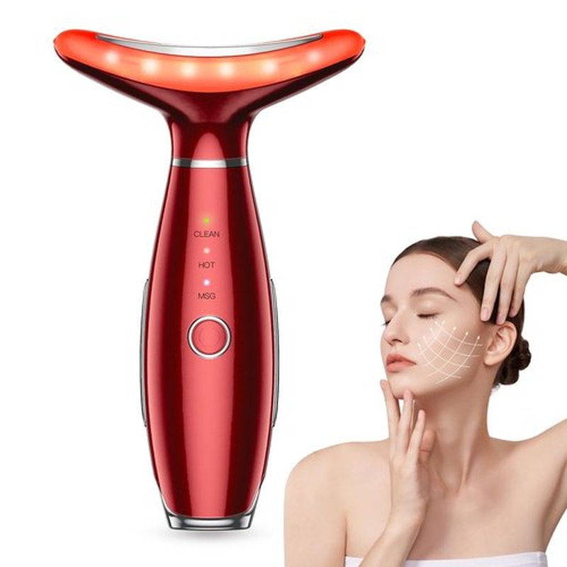 YUNRUO Neck Face Massager, 3-in-1 Portable Facial Massager (Red)