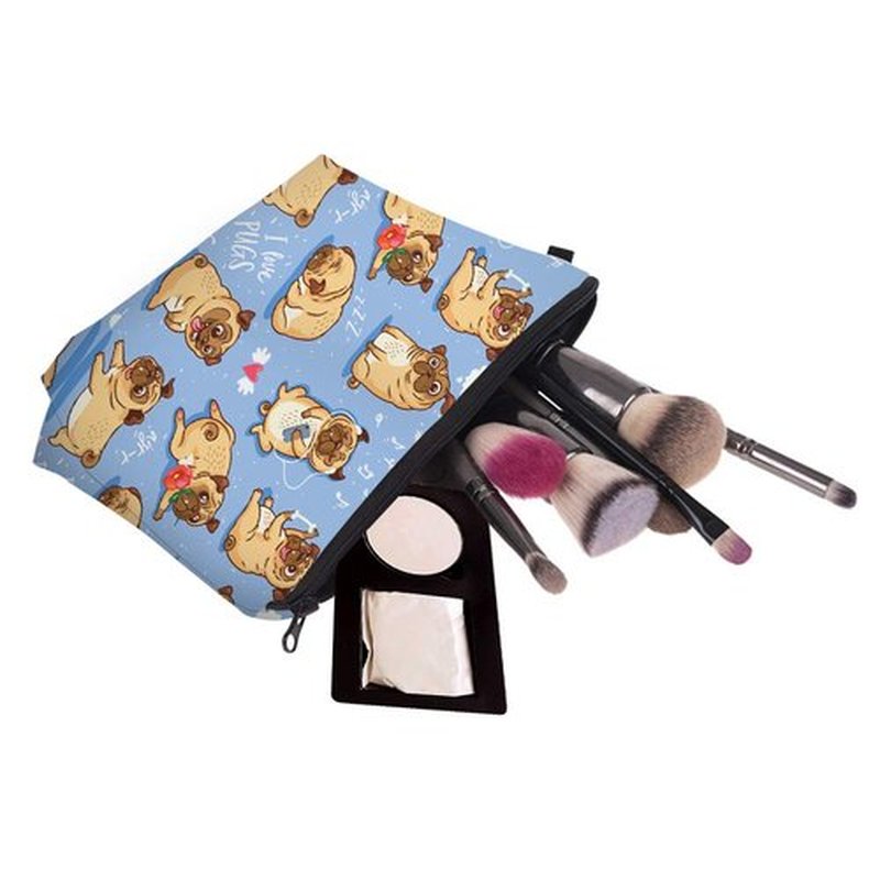 LOOMILOO Cosmetic Bag for Women, Adorable Roomy Makeup Bag Travel Water Resistant Toiletry Bag Accessories Organizer (Flower Pug 51491)