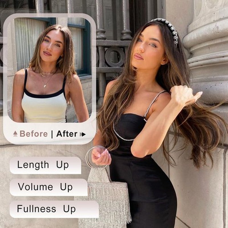 ALXNAN Clip in Hair Extensions, Hair Extensions Thick Long Stright Layered Hair Extensions Medium Brown Mix Caramel Brown 20 Inch Soft Lace Weft Hair Extensions for Women