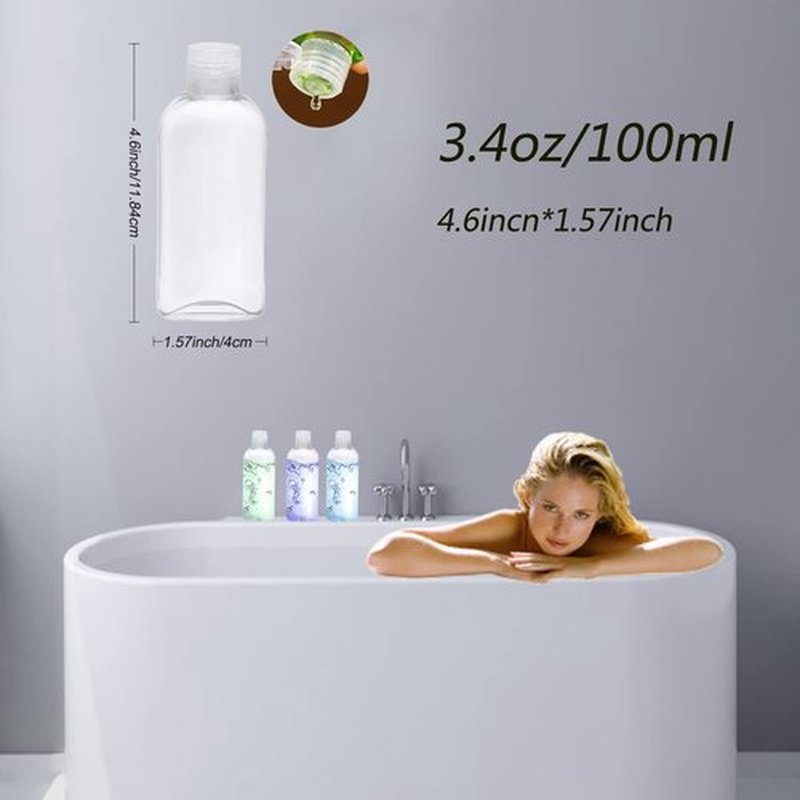 Kitchen GIMS Clear Plastic Empty Squeeze Bottles 18 Pack 3.4oz/100ml with Flip Cap TSA Travel Bottle for Shampoo, Conditioner & Lotion (18 Counts)