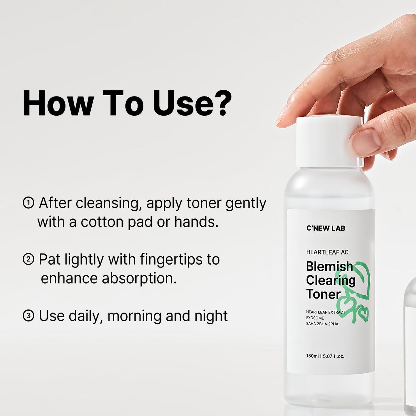 C’New LAB Heartleaf AC Blemish Clearing Toner 150ml (5.07 fl.oz.) | Sebum & Acne Control, Pore Tightening, Skin Balancing Toner | Heartleaf Extract, Heartleaf Exosome, PHA, Korean Facial Toner