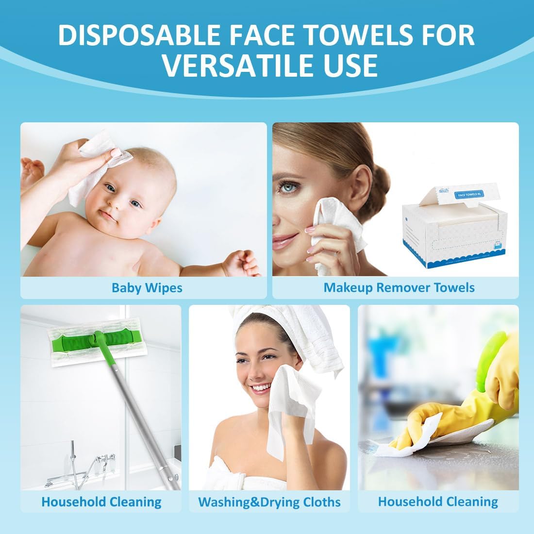 HOMEXCEL Face Towels 200 Count (4 Box), Disposable Makeup Remover Wipes, Super Soft Biodegradable Dry Facial Hand Clean Facial Towels Wash Cloth
