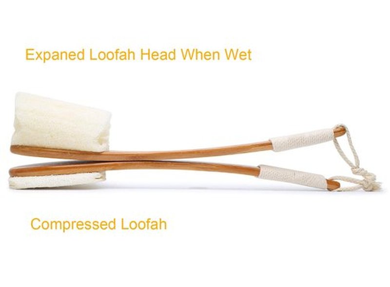 Leotruny 100% Natural Exfoliating Loofah with Long Wooden Handle Shower Back Brush (Off-White (2 Pack))