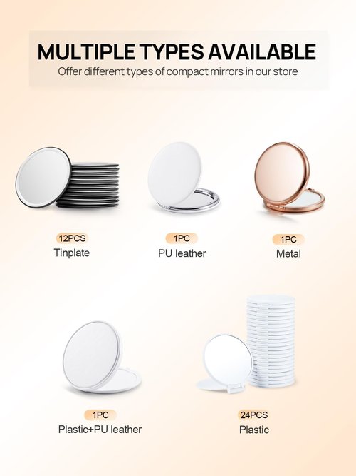Getinbulk Compact Mirror Bulk, Pack of 6 Double-Sided 1X/2X Magnifying Metal Makeup Mirrors(Round, Rose Gold)