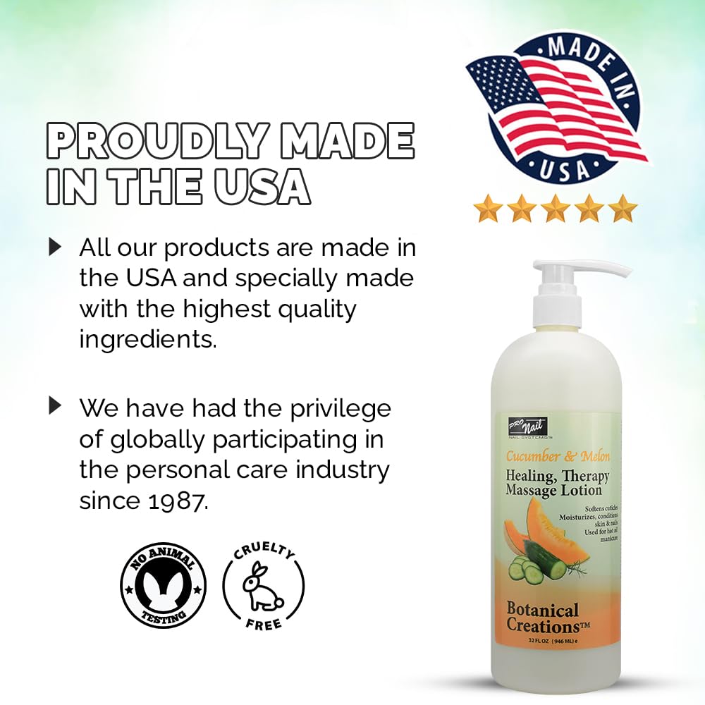 PRONAIL 3-in-1 Massage & Body Lotion – Thermally-Stable Hot Oil Treatment, Massage & Deep Moisturizer | Cuticle Softener & Callus Care | Sulfate-Free, Cruelty-Free | Made in USA | Cucumber Melon 32 oz