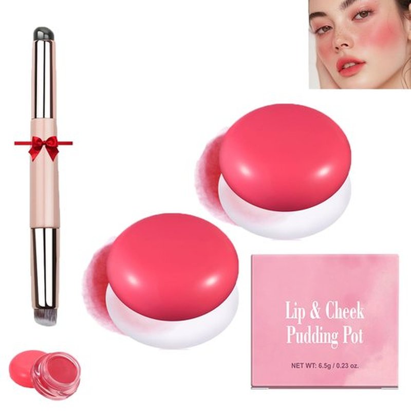 Korean Pudding Pot Blush,Korean Pudding Pot Lip,Korean Pudding Pot Makeup,Blurring Pudding Pot Lip,Blurry Pudding Pot for Lip&Cheek,Blurring Makeup Blush,Long-Lasting Buildable (2*#03)